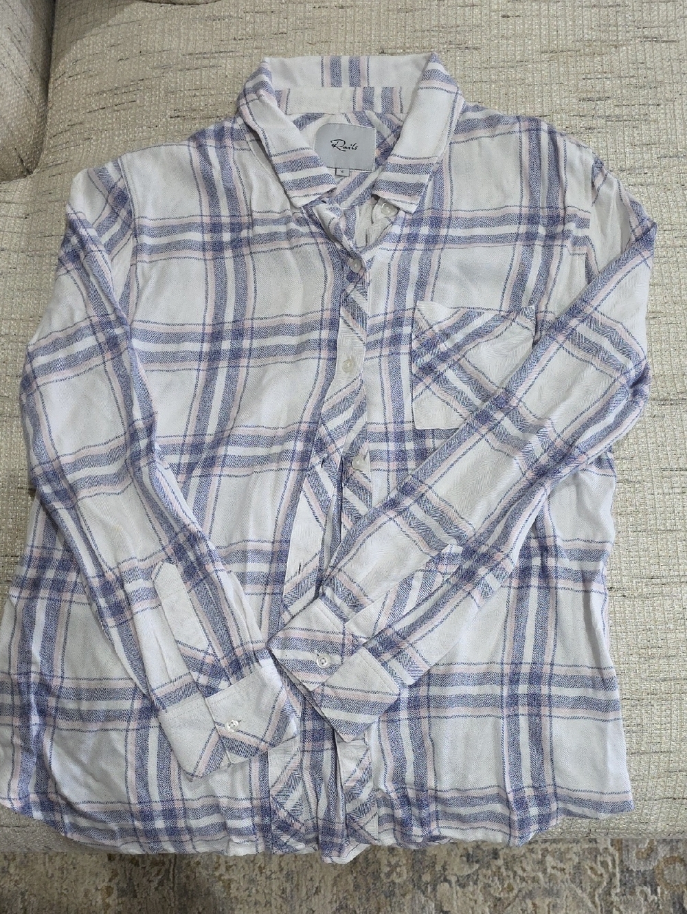 Rails White and Light Purple Plaid Button-Down Shirt